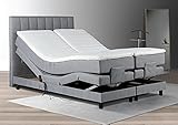 Tesla Dreams Boxspringbett 160x200 Emotion - Elektrisch verstellbare Matratze, 7 Zonen Taschenfederkern-Matratze, Topper Latex, H2/H3, (160x200 Latex, Grau)