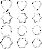 Cookie Cutter Set, 12 Pieces Stainless Steel Biscuit Cutter Cake Cookies, Heart Flower Circle Star Mould - Stainless Steel DIY Tools for Baking Fondant Christmas, Party D