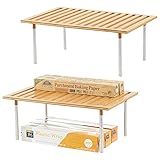 mDesign 2er-Set Küchen-Organizer – praktischer Schrankeinsatz aus Bambus und Edelstahl – stilvoller Ordnungshelfer für Küchenschränke, Arbeitsplatten etc. – naturfarb