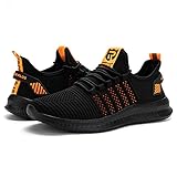 LARNMERN PLUS Herren Sportschuhe Leichtigkeit Laufschuhe Schwarz Orange 48