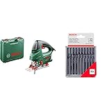 Bosch Stichsäge PST 900 PEL (620 Watt, Sägeblatt, Spanreißschutz, CutControl, Koffer) + Pro Stichsägeblatt 10 tlg.-Set für H