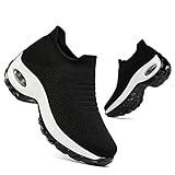 Damen Wanderschuhe Slip-On Socken Sneakers Mode Leicht Breath Mesh Luftkissen Schuh Lady Mädchen Athletic Nurse Dance Casual Platform Loafers, (schwarz / weiß), 42.5 EU