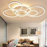 LED Modern Deckenleuchte Dimmbar Wohnzimmer Deckenlampe Creative Runden Deckenlicht Aluminium Acryl Lampenschirm Mit Fernbedienung 3000K-6500K Esstisch Halle Beleuchtung Innenleuchte,Weiß