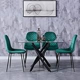 GOLDFAN Esstisch mit 4 Stühlen Tische Set Wohnzimmer Essgruppe Glas Esstisch und 4 Essstühlen Küchentisch für Küche Büro ，Schwarz und Grü