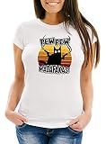 MoonWorks® Damen T-Shirt Pew Pew Madafakas Katze Western Cat Meme Slim Fit weiß M