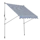 Outsunny Markise Gelenkarmmarkise Klemmmarkise Höhenverstellbar Sonnenschutz Faltarm Handkurbel Balkon Alu Blau+Weiß 200 x 150