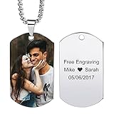 MunkiMix Benutzerdefinierter Hundemarken Text und Bild gravierte Halsketten mit farbigem/schwarz-weißem Bild Anhänger personalisiertes Geschenk für Männer/Frauen Schmuck