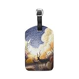 Blau Goldenes Bild Hirsch Kunst Kofferanhänger mit Adressschild Lustig Leder Gepäckanhänger ID Etikett mit Namenschild für Reise Koffer Tasche(3PACK)