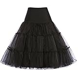 GRACE KARIN Unterrock Damen schwarz Reifrock a Linie Petticoat für Rockabilly Kleid, L, Schw