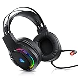 CSL - Titanwolf PC Headset 7.1 Virtuell Surround - 2,1 m Kabel - Flexibles Mikrophon mit LED - Kabelfernbedienung mit Lautstärke - RGB - Backlight LED - auch für PS4 PS5