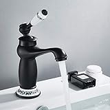 ODOMY Retro Badarmatur Waschbecken Wasserhahn Bad Armatur Waschtischarmatur Einhebelmischer Mischbatterie Waschtischbatterie für Badezimmer Vintage Nieder Auslauf Schw