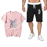 Tomwell Herren A_ttacke On Titan T-Shirt und Kurze Hose Set Ackermann AOT Scouting Legion Aufklärungstrupp Anime Cosplay Tops Sweatpants Trainingsanzug Sportswear Set Rosa L