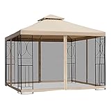 Outsunny Gartenpavillon Pavillon Festzelt Partyzelt wetterfest Zelt mit 4 Ablagen Metall + Polyester Beige 3 x 3