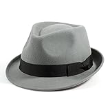 Fedora Mützen für Herren Damen 100% Wollfilz Trilby Hut Unisex Zeitlos Klassisch Manhattan Fedoras Hut mit Band Casual Jazz Cap, grau, 7/7 1/8