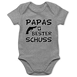 Vatertagsgeschenk Papa Tochter & Sohn Baby - Papas Bester Treffer - 1/3 Monate - Grau meliert - Daddys Bester schuss - BZ10 - Baby Body Kurzarm für Jungen und M