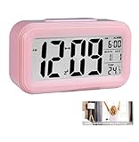 Smart Digitaler Wecker, LED Dimmbarer Intelligenter Nachtlicht Digitaler Wecker,Schlummerfunktion Datum Temperatur Anzeige mit Großem Display,für Erwachsene & Kinder (Rosa)