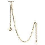TREEWETO Taschenuhrkette mit T Bar Endstück Albert T-Bar Taschenuhr Kette mit Antiker Anker-Anhänger und 2 Haken für Weste Knopfloch G