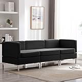 YOPOTIKA Sofa Eckcouch Echtledercouch Modern Polstersofa Loungesofa Sitzmöbel Couch Schlafsofa Bettsofa Ledercouch Ecksofa 3-TLG. Sofagarnitur Stoff Schw