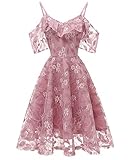 marysgift Damen Abendkleider Elegant für Hochzeit Cocktailkleid Spitzen Ballkleider Rosa M 34 36 (6051)