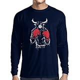 lepni.me Herren T Shirts Bull Kämpfer mit Boxhandschuhen und Muskel (XX-Large Blau Mehrfarben)