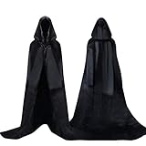 Proumhang Schwarzer Umhang mit Kapuze Darth Vader Umhang Mittelalter Umhang Cape Mantel Satin Karneval Halloween Weihnachten Kostüm Erw