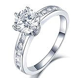 AmDxD Silberring Breit 925 Silber, Ringe mit Zirkonia 6 Krallen, für Damen Mädchen Kinder, Konfirmation Geschenke Mädchen, Weißgold, Damen Schmuck, Gr.62 (19.7)