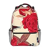 ZUNPNG Niedlicher Rucksack Vintage Frühling Rose Schmetterling Große Kapazität Wandern Reisetasche Casual Daypack mit verstellbarem Schultergurt für Damen und H