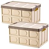 2 Stück Aufbewahrungsboxen mit Deckel Kisten Kunststoff Klappbox Stapelbar Transportbox Faltbare Container 30L Lagerbehälter Für Kleidung, Spielzeug, Bücher, Snack, Schuh Regalkörbe Storage Box -Khak