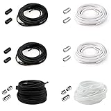 6 Paar Schleifenlose Schuhbänder Schnürsenkel mit Schnellverschluss elastische Flach Schnürsenkel mit Metallverschluss No Tie Shoelaces Gummi Schuhband Metallkapsel Sport Kinder Unisex (Schwarz+Weiß)
