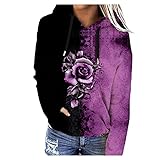 Damen Pullover Hoodie Kapuzenpullover Pulli Longsleeve Sweatshirt Tops Kapuzenbluse mit Schmetterlings-Print in Farbblock-Optik Langarm Hoodies Pullover Kordelzug Pullover Sweatshirt Top