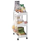 Chyang Lagerwagen 3-Tier-Slim-Speicherwagen, Rutschen-Roll-Utility-Wagen, mobiler Speicherregal Organizer for Küche Badezimmerwäsche, Kunststoff Edelstahl, weiß, 22