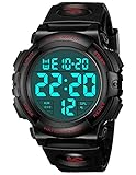 Digital Uhren Herren,CIVO Herrenuhr 50M wasserdichte Große Zifferblatt Sport Outdoor Militär Uhr LED-Hintergrundbeleuchtung Digital Armbanduhr Herren Mit Wecker Kalender Stoppuhr Stoßfest(Rot)