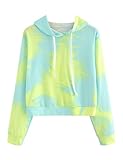 MAKEMECHIC Damen Langarm Tie Dye Print Sweatshirt Crop Top Hoodies - Gelb - X-S