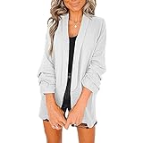 Herbst Und Winter Casual Fashion Damen Revers Einfarbig Falten Dreiviertel äRmel DüNne Anzugjacke Lose Strickjacke D