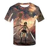 EDMKO Sommer Beiläufig T-Shirt Unisex Rundhalsausschnitt Kurzarm Shirt 3D Aufdruck Bunt Attack on Titan Streetwear Mode Lose Streetstyle Paar Polyester Kleidung,5XL