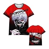 Herren Damen Tokyo Ghoul 3D gedrucktes kurzärmeliges T-Shirt Anime Tokyo Ghoul Kaneki Ken Cosplay Kostüm Cartoon Tee Tokyo Ghoul Charakter Schwarz T-Shirt Gr. XL, Typ3