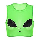 iixpin Damen Transparent Crop Top Sexy Cami Shirt Oberteil Alien Muster Ärmellos Unterhemd Casual Party Outfits Grün L