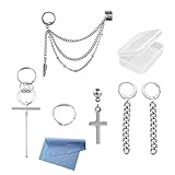 XHBTS 6 Stücke Kpop Bangtan Boy Album Jimin Kette Ohrringe Korean Modeschmuck,Ohrstecker Punk Drop Dangle Double Piercing Ohrringe mit Transparenter Box