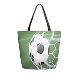 ZZXXB Einkaufstasche mit Fußball-Motiv, wiederverwendbar, strapazierfähig, Segeltuch, groß, faltbar, waschbar, Handtasche Schulter für F