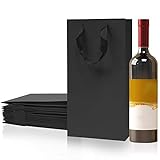 LZYMSZ Wein Träger Tote Halter, Papier Weiß und Rotwein Geschenk Flasche Tragetaschen mit Griffen (Schwarz, 12PCS,Doppelflasche)