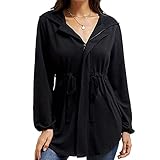 BAIXIAOCHI Damen Einfarbig LäSsige ReißVerschluss Taille Laterne äRmel Lose Kapuzen Cardigan Jack