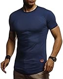 Leif Nelson Herren Sommer T-Shirt Rundhals Ausschnitt Slim Fit Baumwolle-Anteil Cooles Basic Männer T-Shirt Crew Neck Jungen Kurzarmshirt O-Neck Kurzarm Lang LN8294 Dunkel Blau M