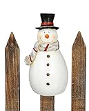 Kunstharz Zaunfigur Schneemann mit Schal und Hut - Höhe 15