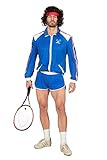 80er Jahre Tennisstar Retro Trainingsanzug Tennisspieler 80`s Wimbledon McEnroe Trash Herren-Kostüm, Größe:52
