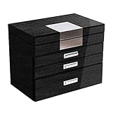 Make-Up Taschen & Etuis Vierstufige Schmuckschatulle Ohrringe Halskette Schmuckschatulle Desktop-Aufbewahrungsbox Für Freundin (Color : Black, Size : 25x16x21cm)