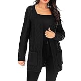 PRJN Damen Lange Strickjacken mit offener Vorderseite Einfarbig Lose Strickpullover Outwear Mantel Damen Lange Strickjacke Strickpullover Langarm mit Taschen Langarm Strickjacken Strickwaren M