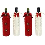 4er Pack Weihnachten Weinflaschenhalter Weihnachten Pullover Weinflaschenabdeckung Handgemachte Strick Weinflasche Kleid Weihnachten Flaschentaschen Ornament Sets Für Ferienhaus Party