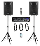 McGrey BP-210 Bandpack PA-Anlage - 4-Kanal Powermixer - digitaler Hall - Bluetooth - USB/SD-Slot - 2-Wege-Lautsprecher mit 10' Woofer und Horn - Inklusive Mikrofon, Stative und Kabel - 100 W