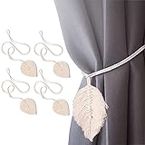 Focupaja 4 Stück Vorhang Seil Raffhalter Blätter Quaste Boho Geflochtene Raffhalter Vorhang Zugband Gardine Tiebacks Handstricken Vorhang Zugband Beige für Vorhänge Accessoires Zuhause Dek