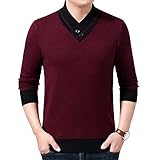 Lässiger Herren-Pullover mit V-Ausschnitt, gestrickt, Kontrastfarben, lockerer Frühling, für den täglichen Gebrauch, Weinrot, Größe 3XL